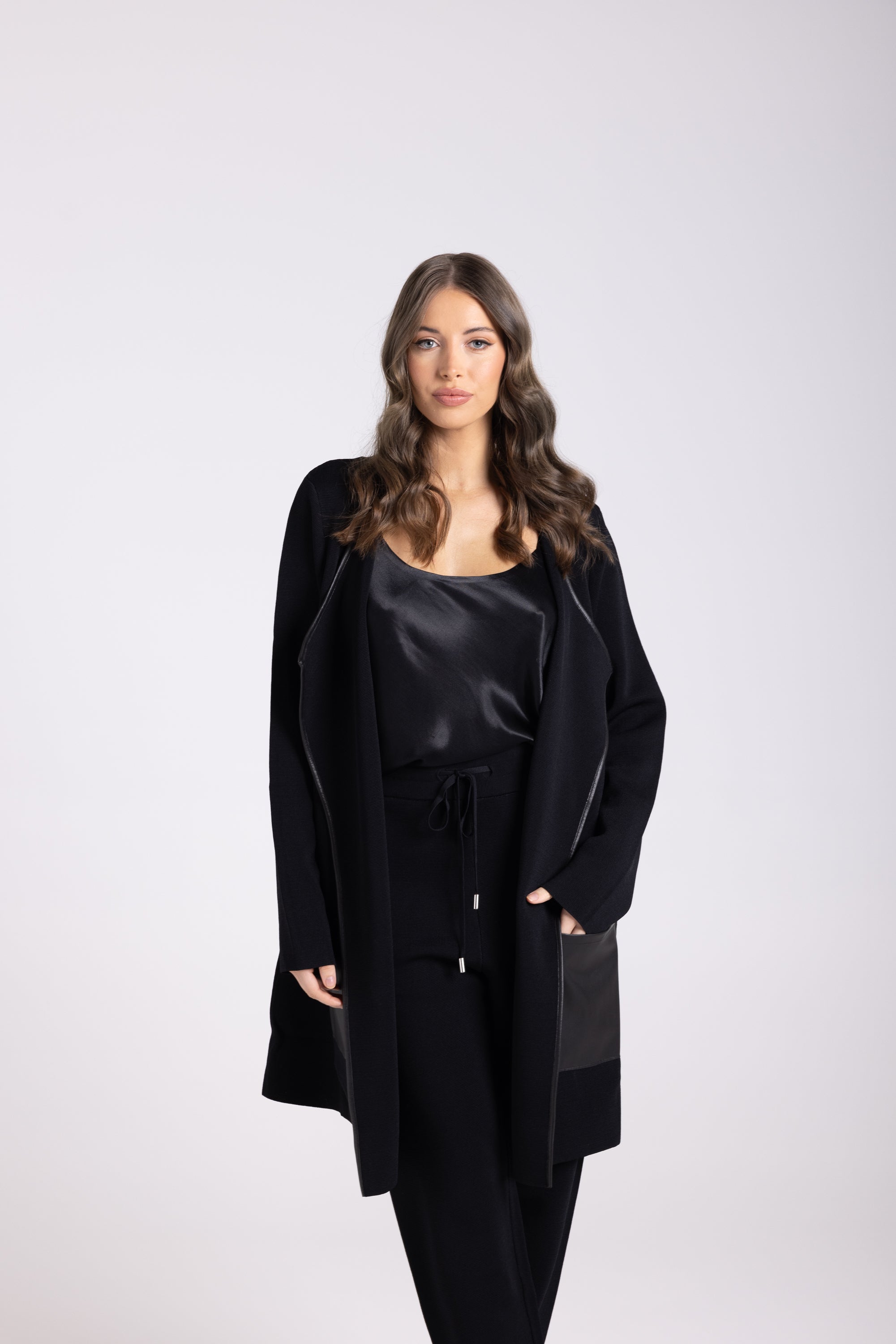 Milano Knit Jacket PU Trim - Black