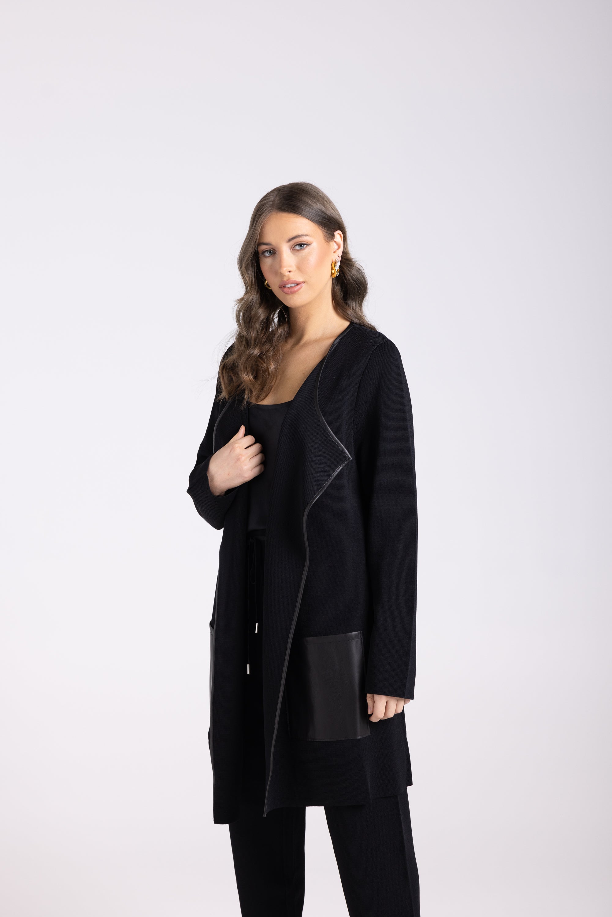 Milano Knit Jacket PU Trim - Black