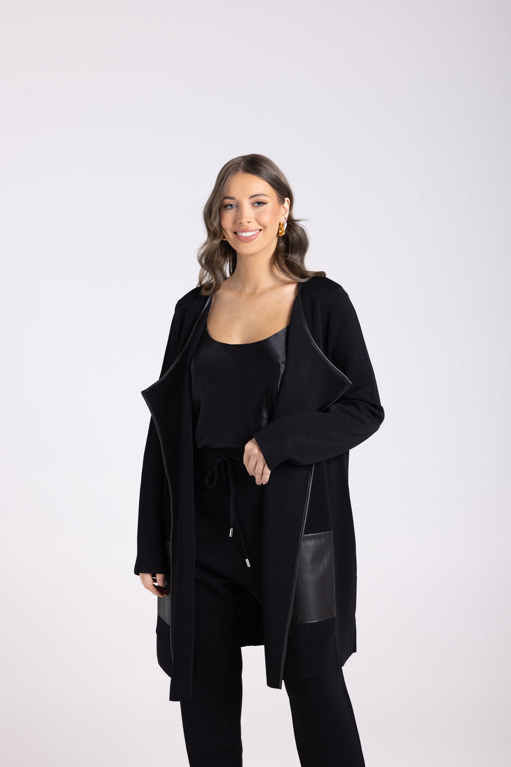 Milano Knit Jacket PU Trim - Black