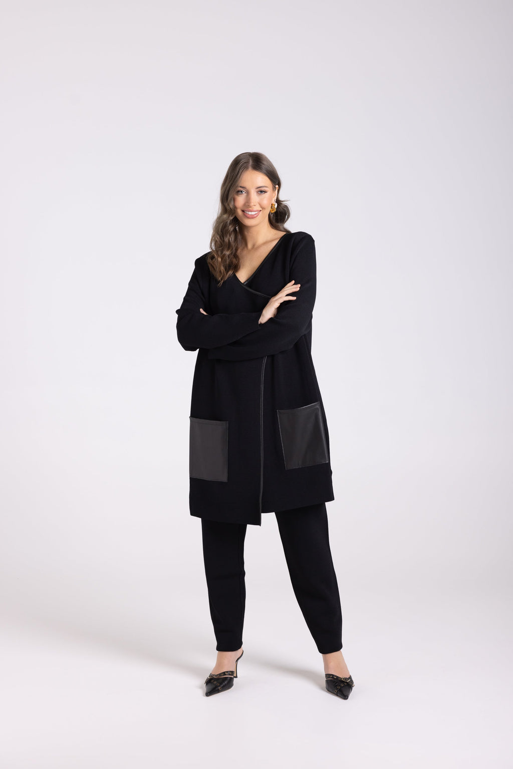 Milano Knit Jacket PU Trim - Black