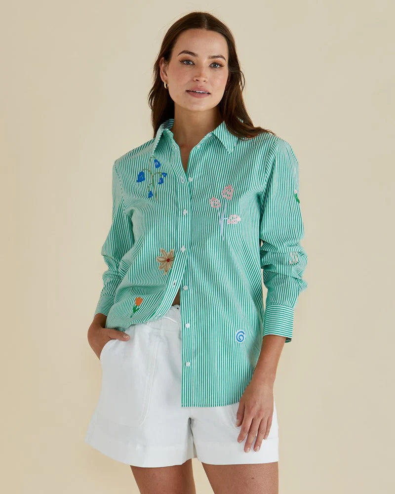 Jimmie Floral Shirt - Green Stripe