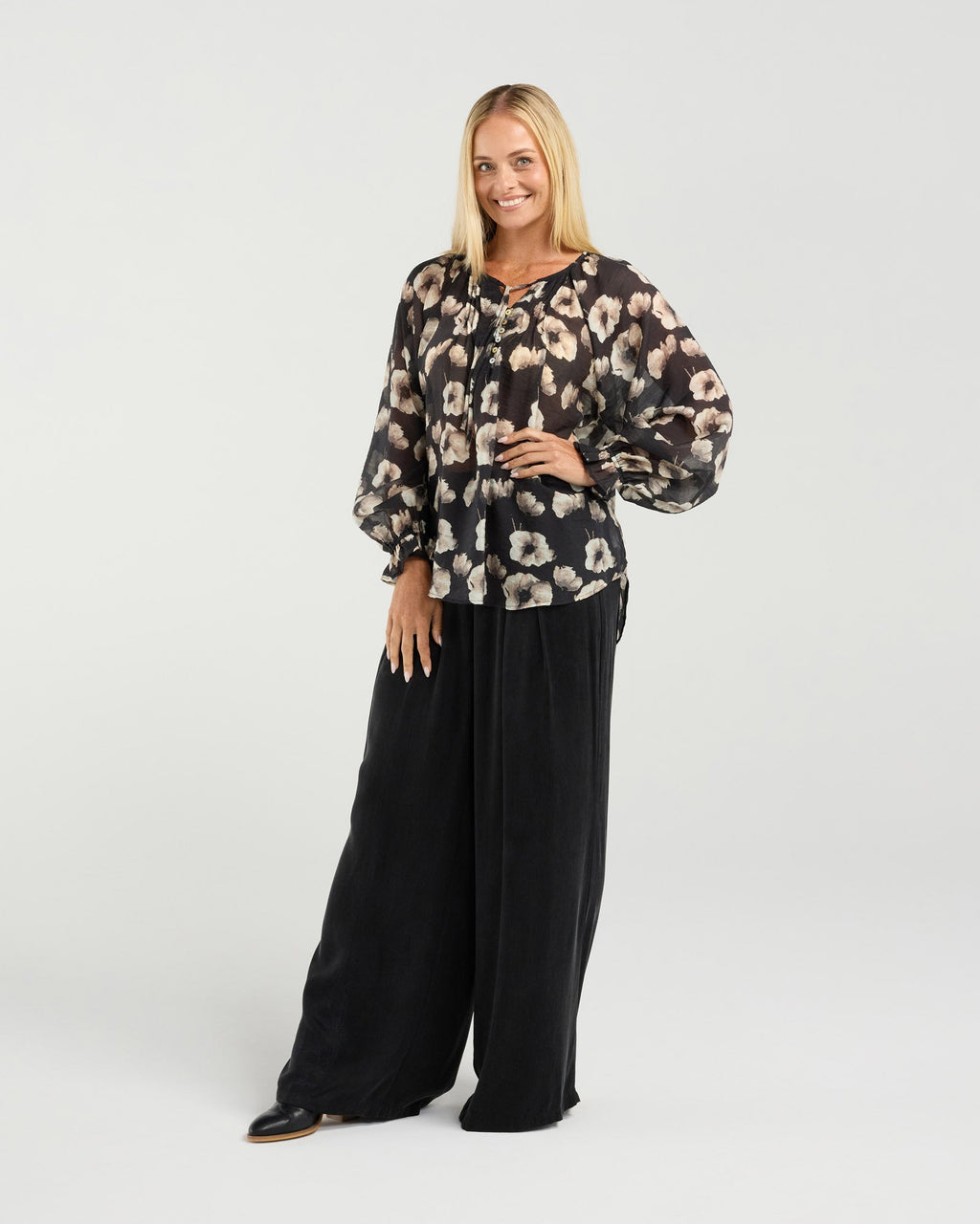 Samantha Pinstitch Detail Blouse - Black Winter Poppy