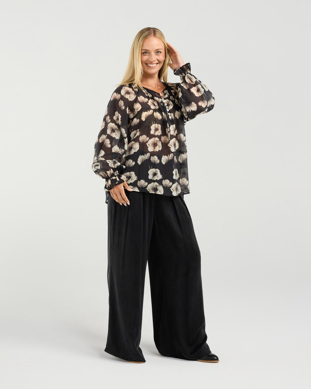 Samantha Pinstitch Detail Blouse - Black Winter Poppy