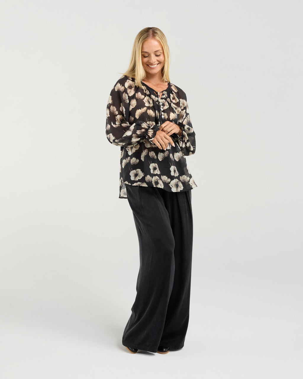 Samantha Pinstitch Detail Blouse - Black Winter Poppy