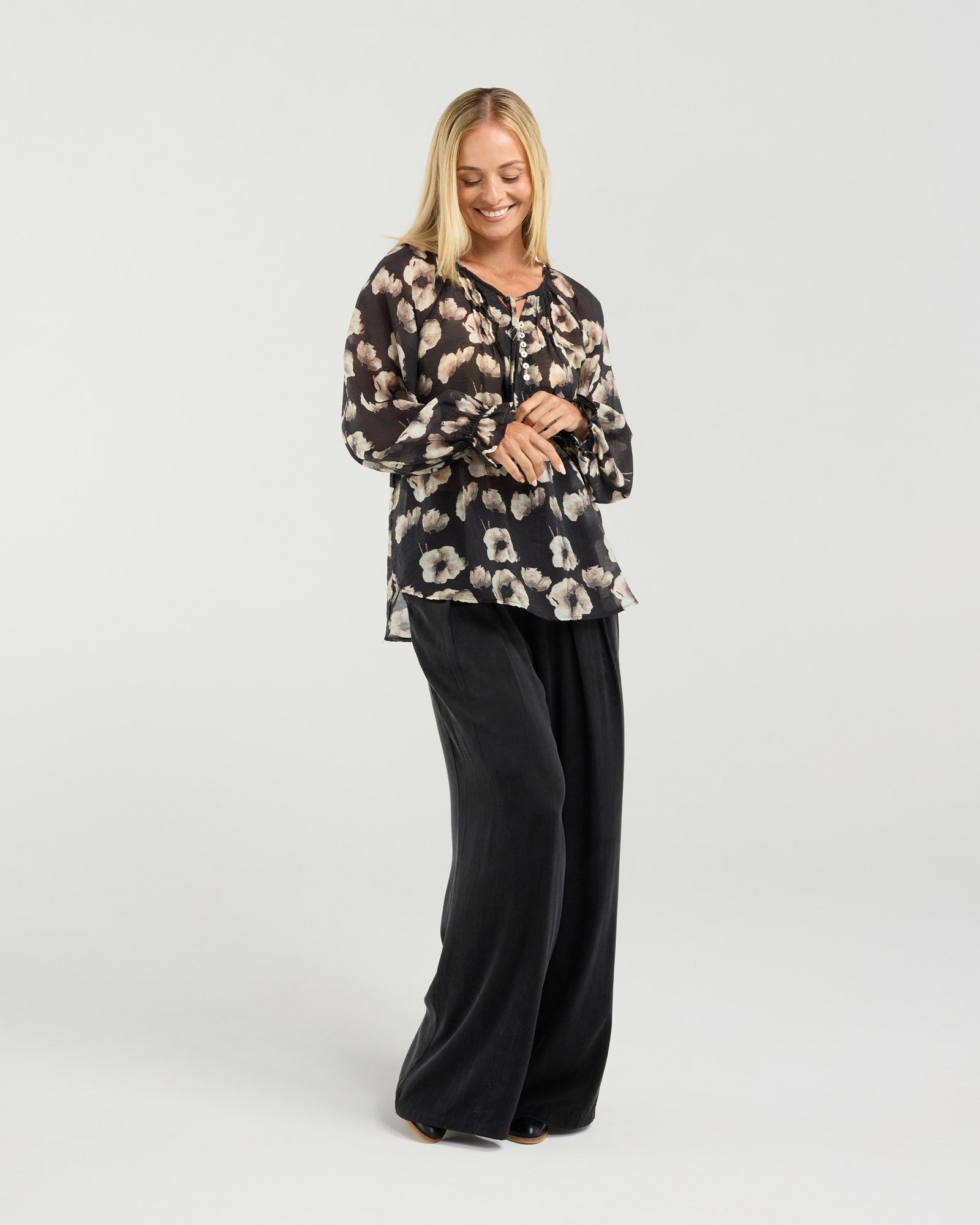 Samantha Pinstitch Detail Blouse - Black Winter Poppy