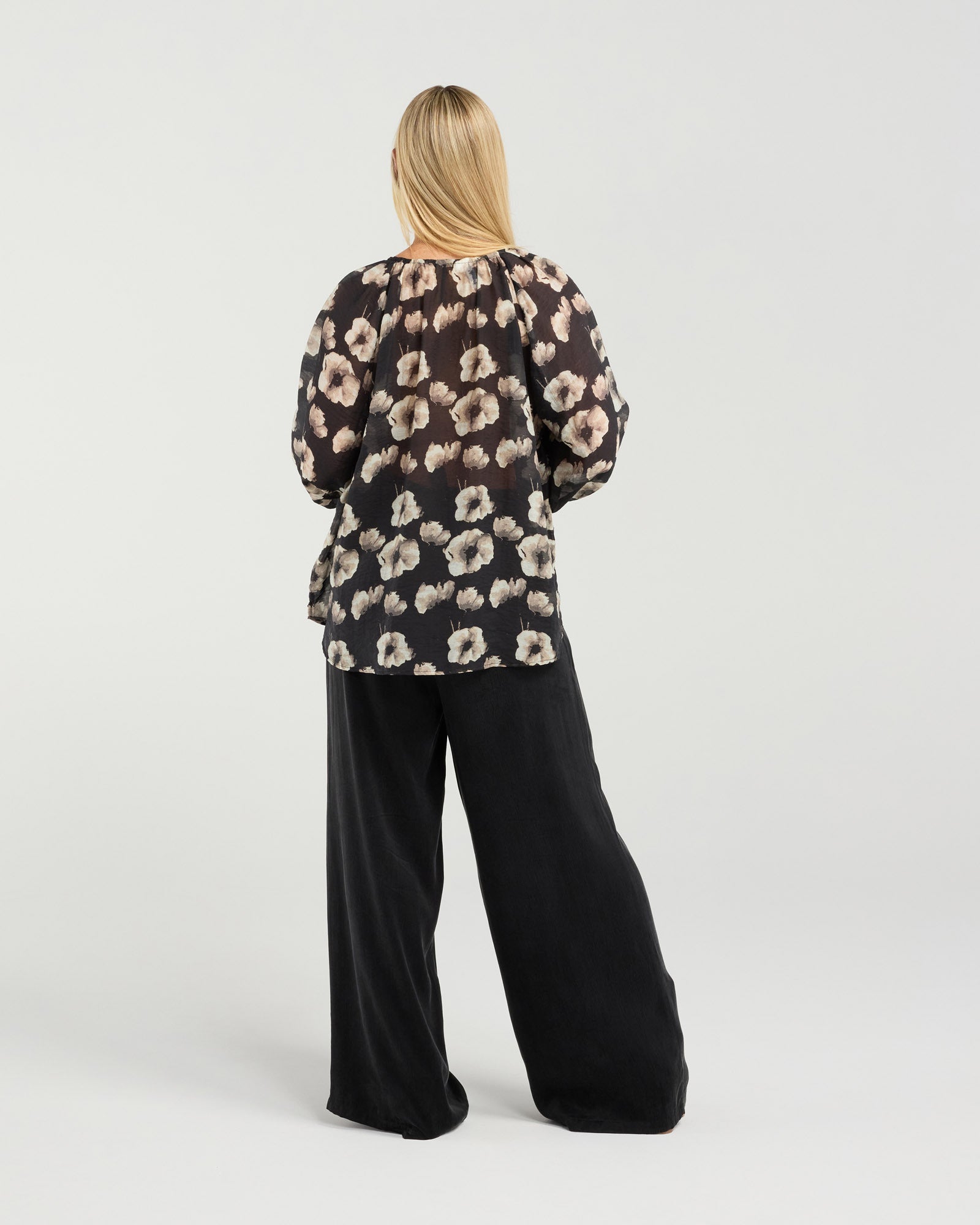 Samantha Pinstitch Detail Blouse - Black Winter Poppy