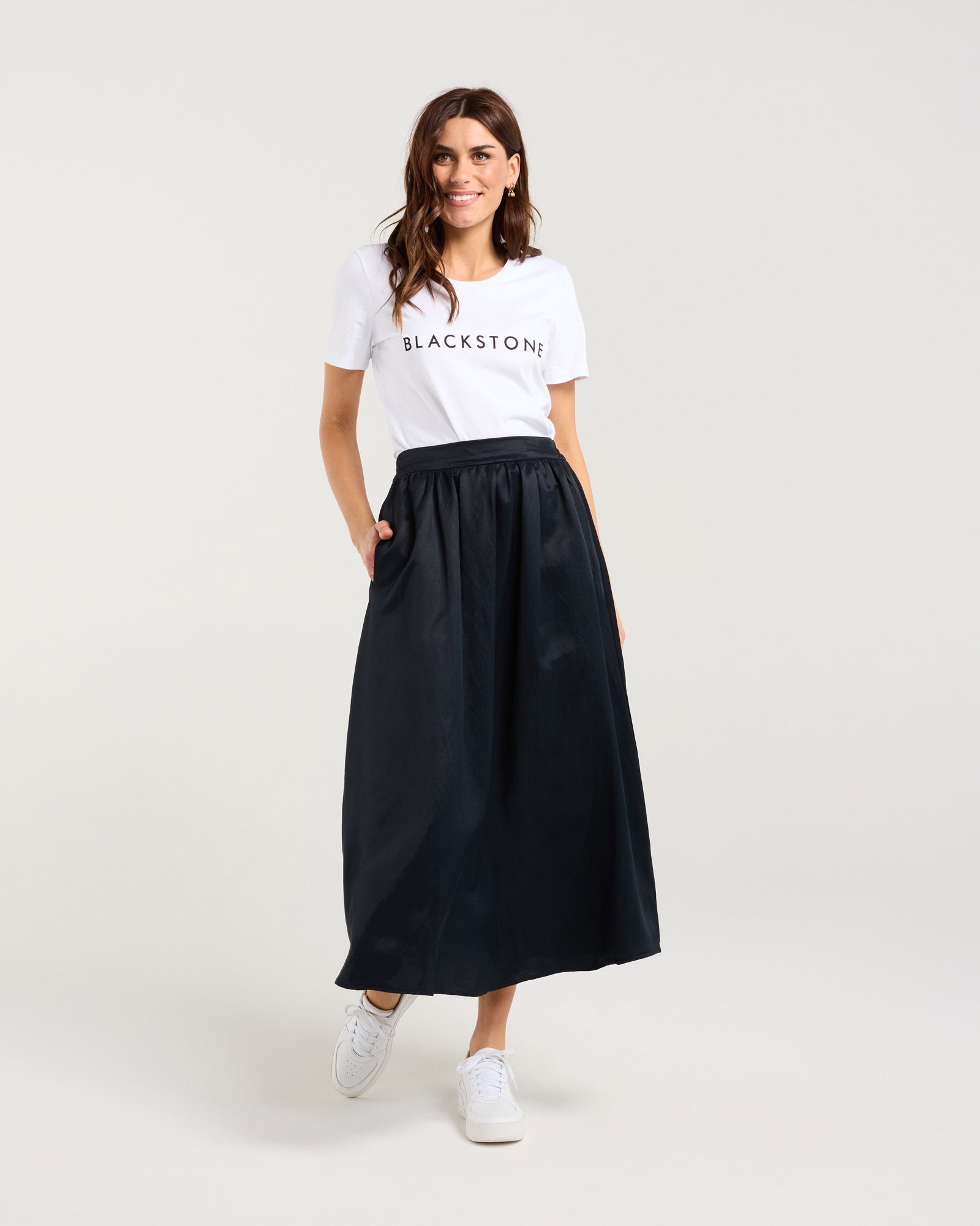Edith Gathered Midi Skirt - Black