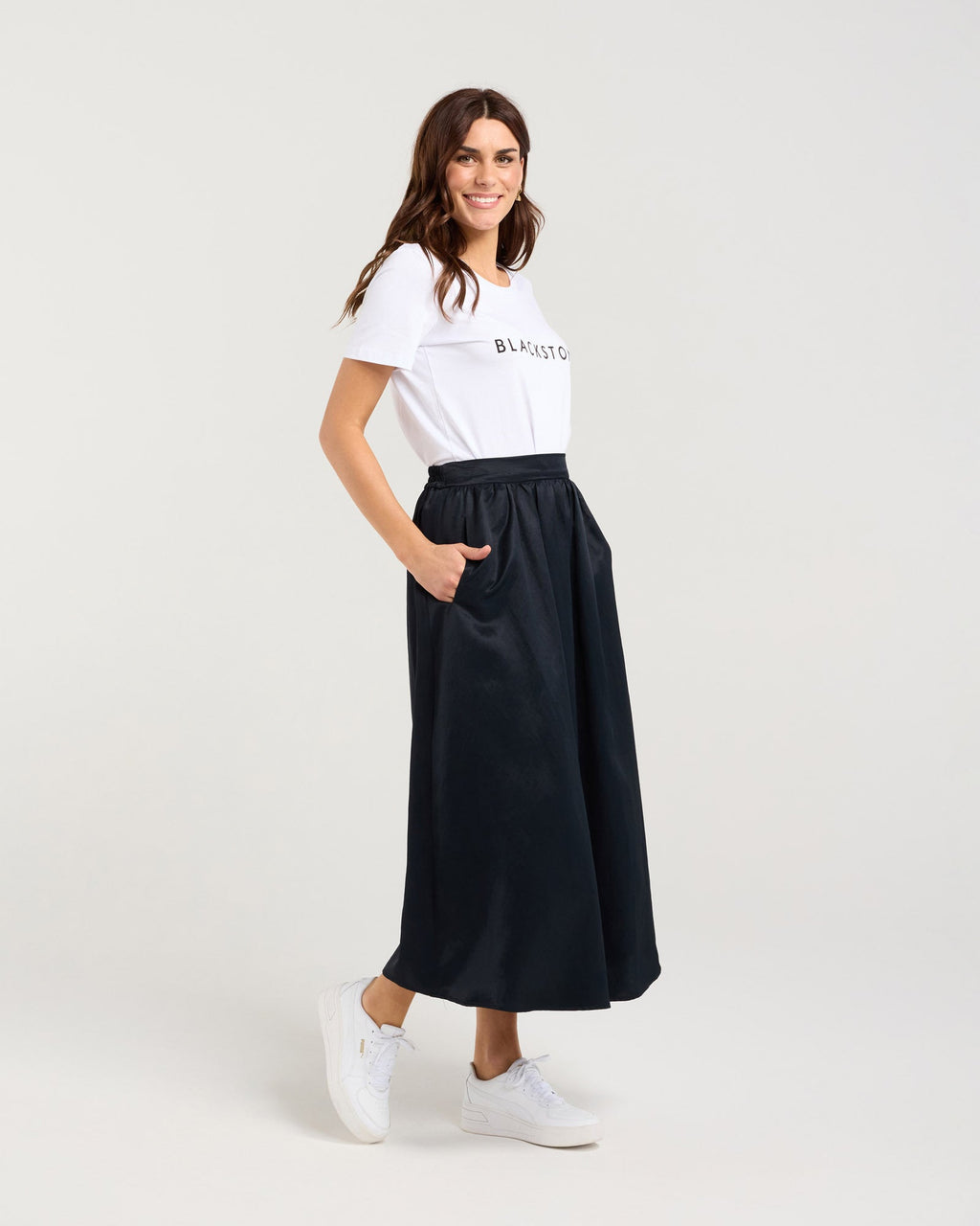 Edith Gathered Midi Skirt - Black