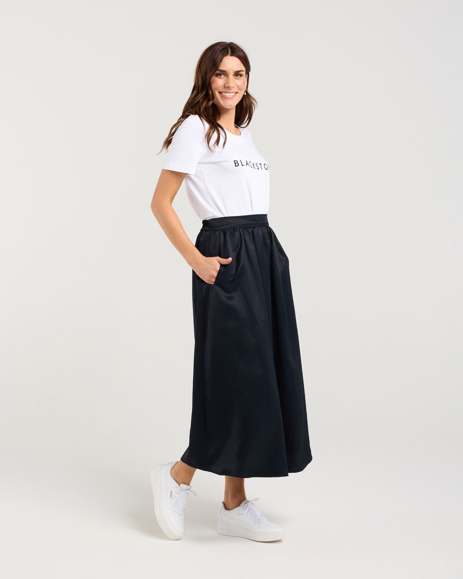 Edith Gathered Midi Skirt - Black