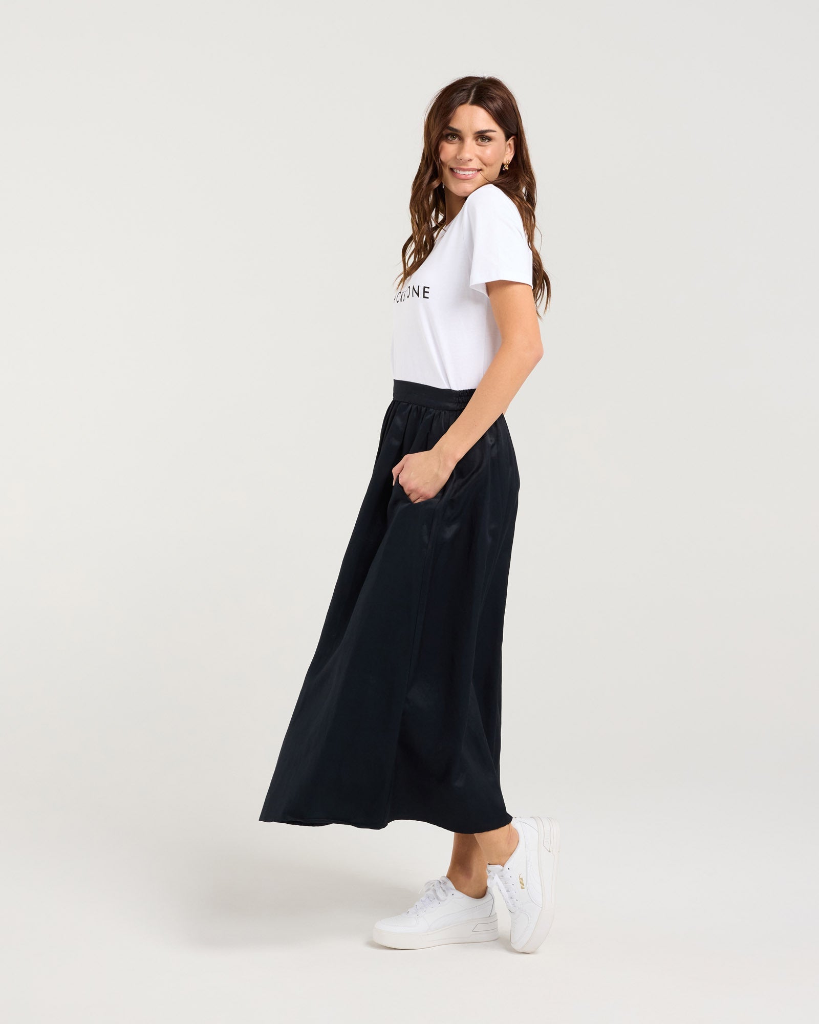 Edith Gathered Midi Skirt - Black