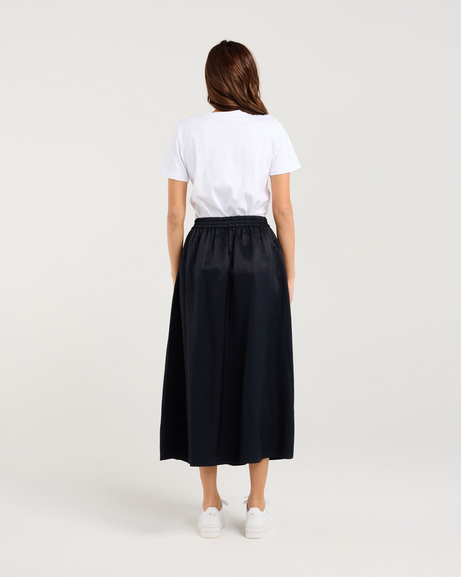 Edith Gathered Midi Skirt - Black