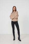 Contrast Blanket Stitch Cardi - Beige