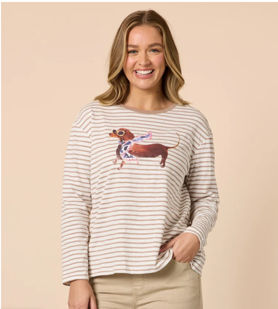 Chain Chic Stripe Tee - Natural
