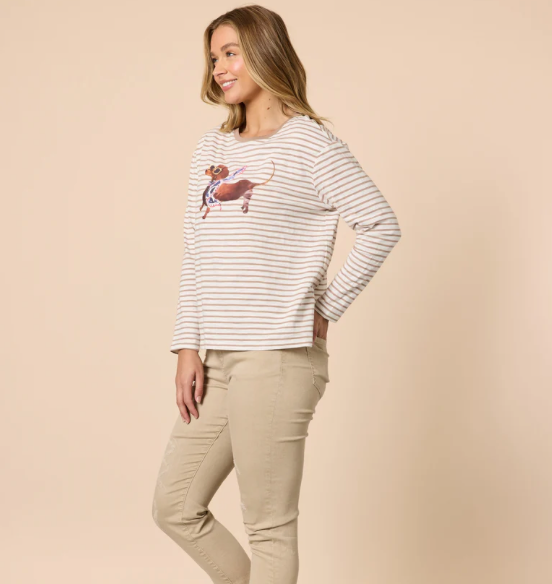 Chain Chic Stripe Tee - Natural