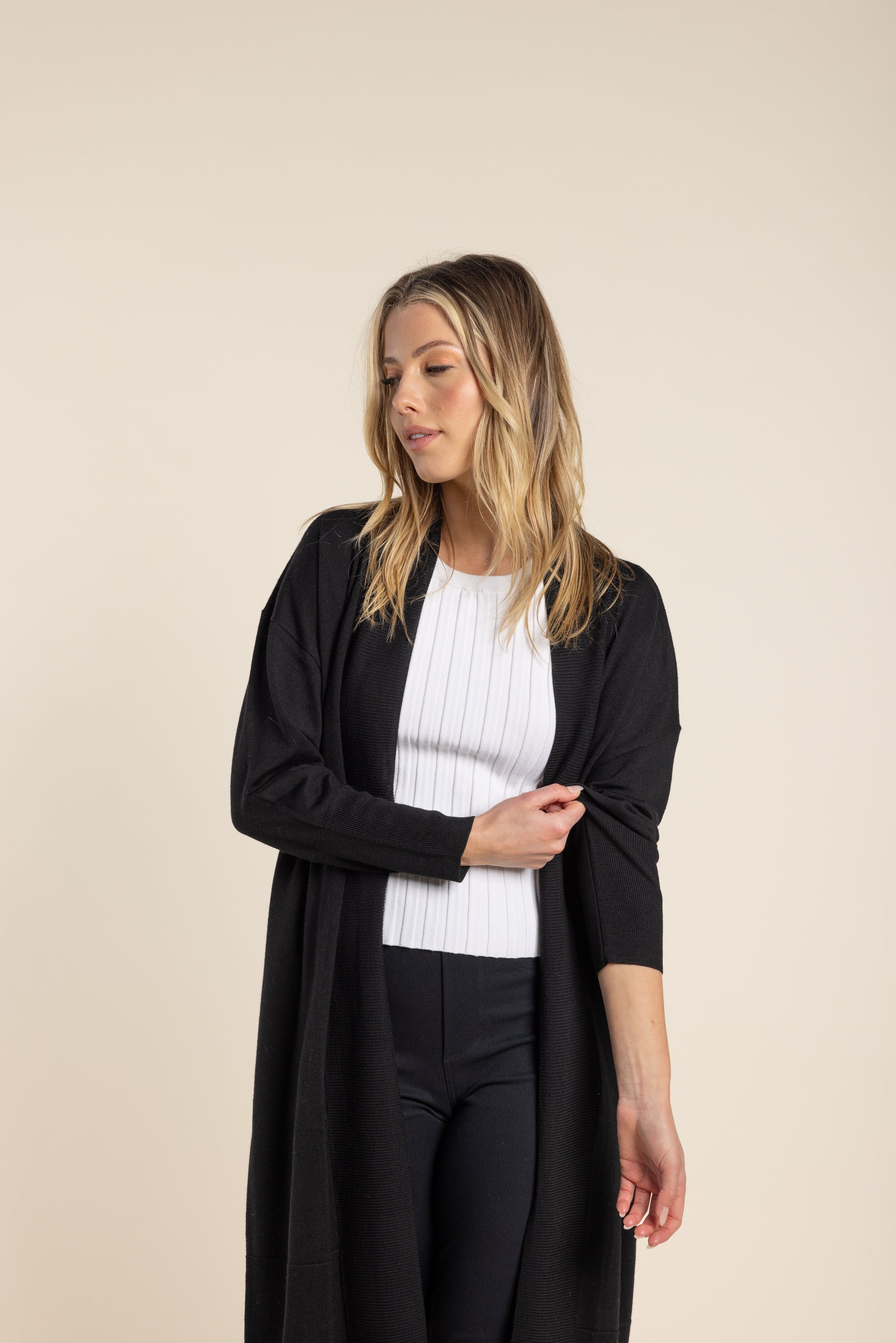 Merino Long Cardigan - Black