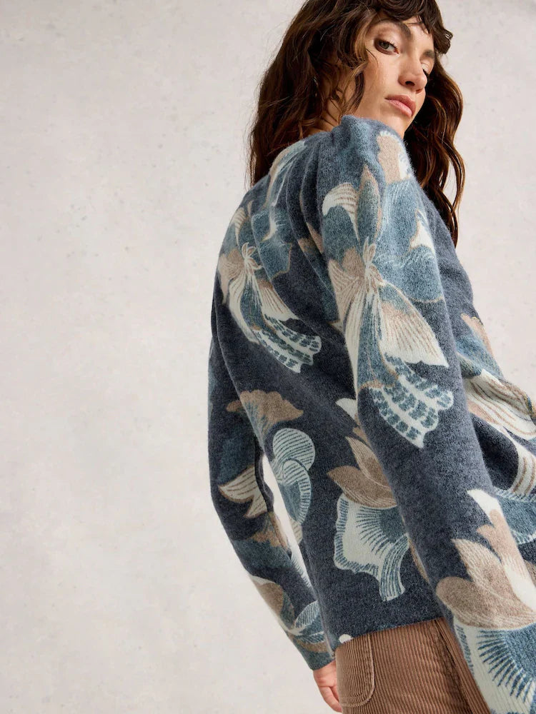 Jodie Printed Foil Jumper - Navy Print