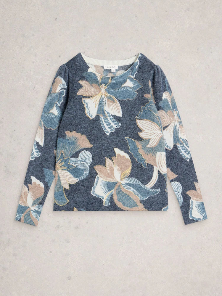 Jodie Printed Foil Jumper - Navy Print