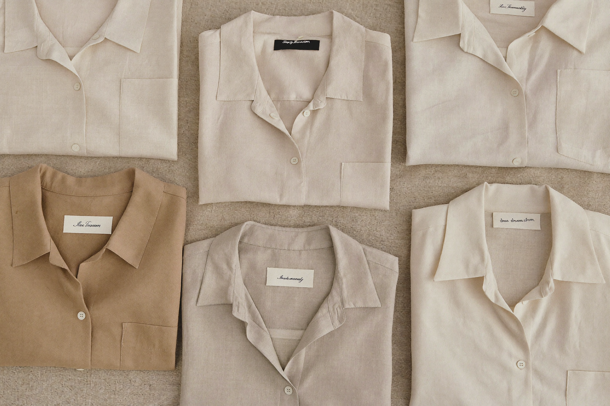 Folded silk and linen blouses flat lay