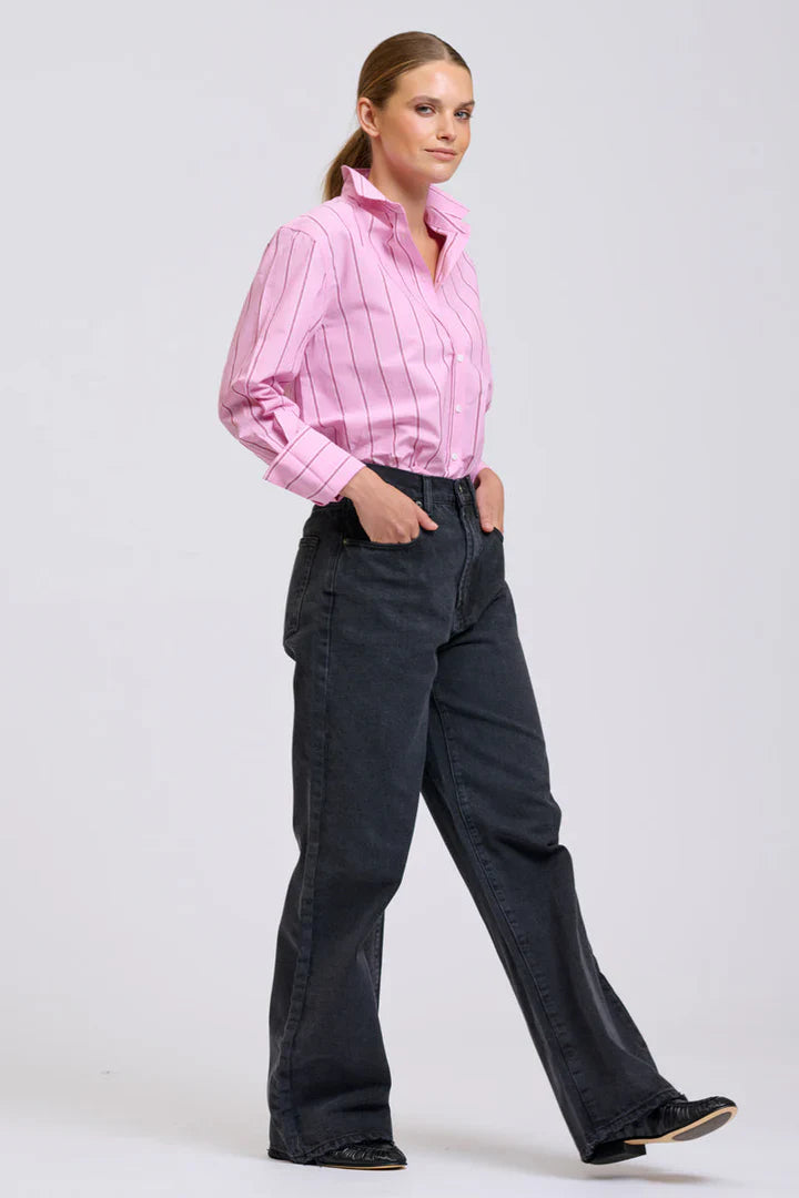 Elodie Stripe Girlfriend Shirt - Pink/Plum Stripe
