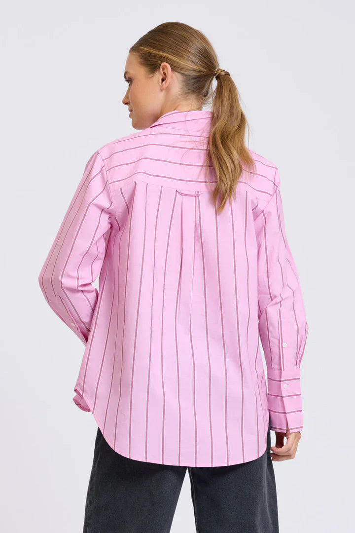 Elodie Stripe Girlfriend Shirt - Pink/Plum Stripe