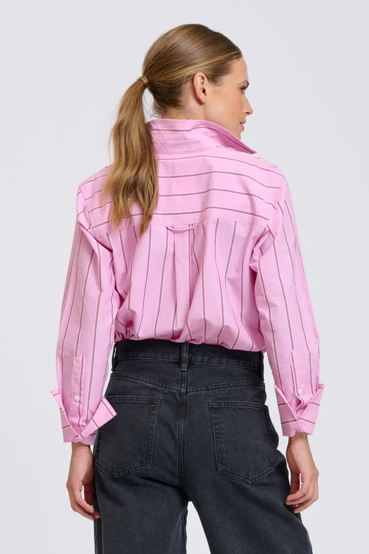 Elodie Stripe Girlfriend Shirt - Pink/Plum Stripe
