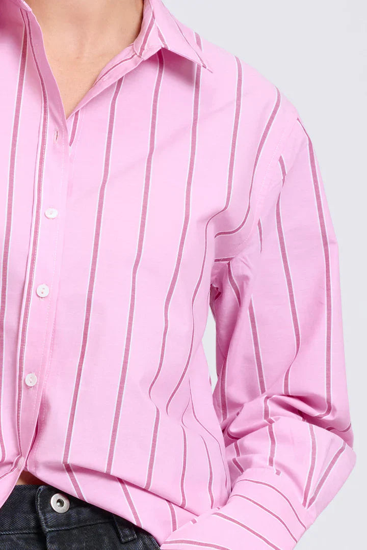 Elodie Stripe Girlfriend Shirt - Pink/Plum Stripe