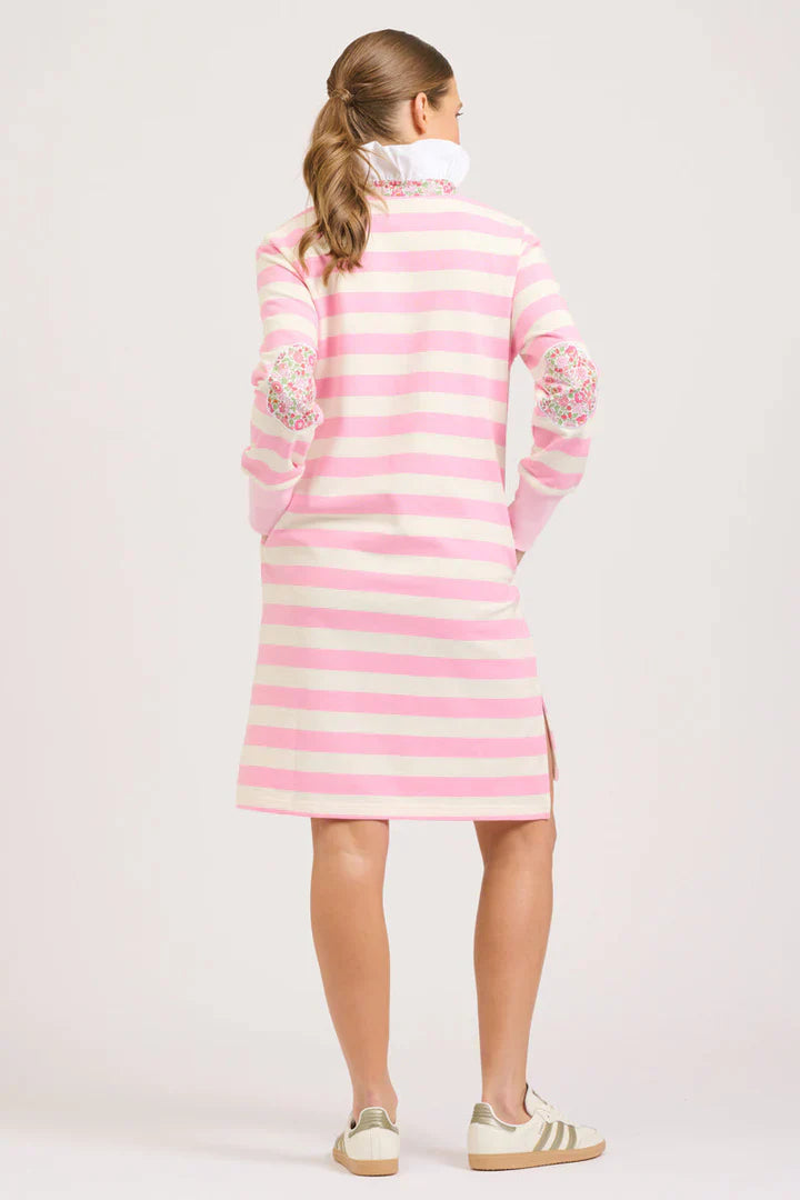 Rugby Frill Collar Dress - Pink White Stripe